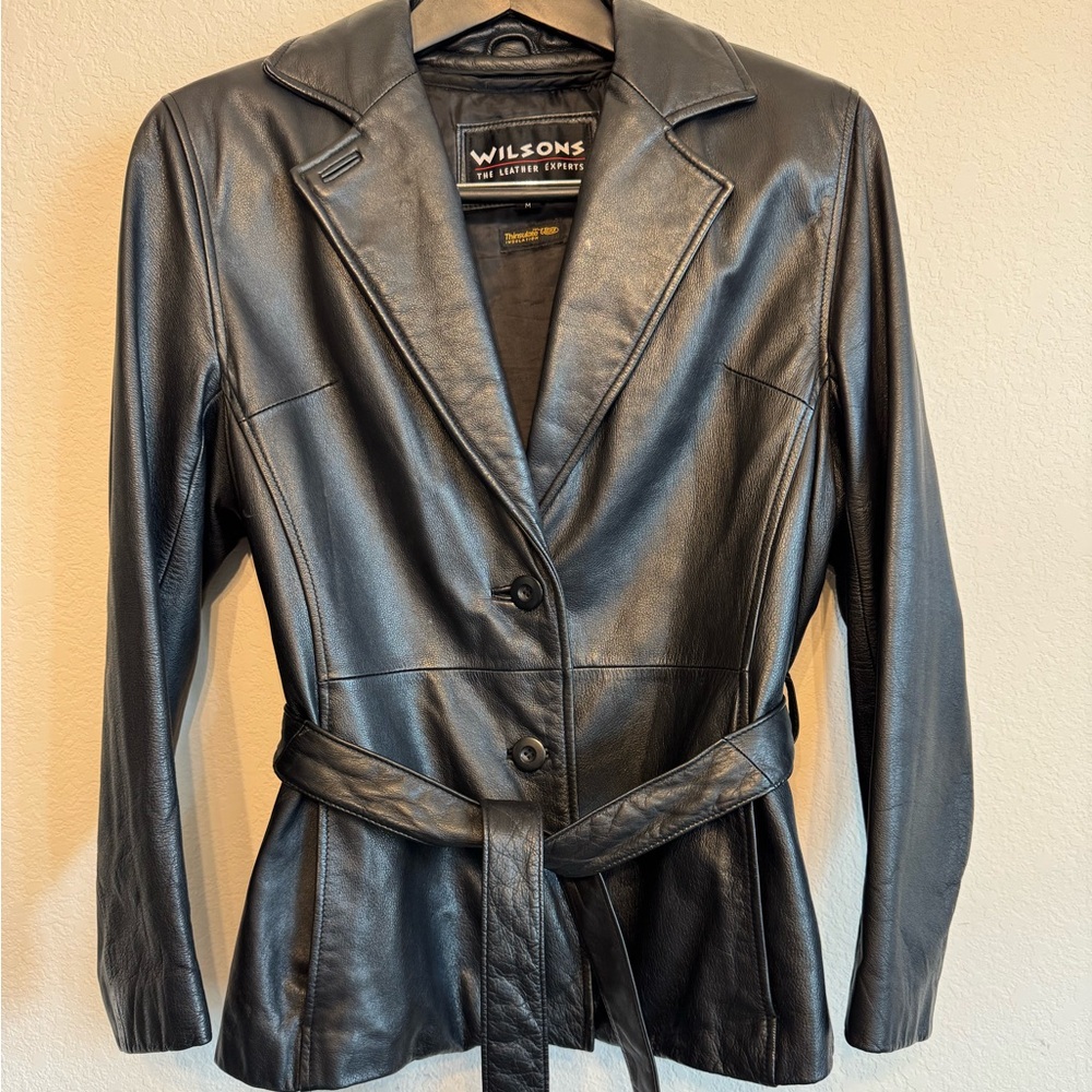 Wilsons Leather Classic Black Belted Jacket